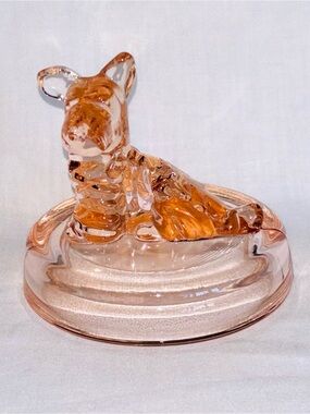 Vintage Pink Depression Glass Scotty Dog LID for Vanity Powder Trinket Jar 1950s